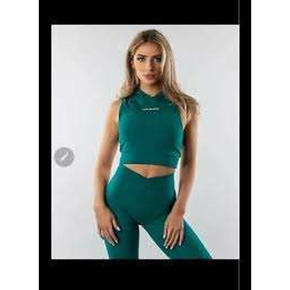 Alphalete Surface Path Leggings and Matching Crop Tank Hoodie-Teal‎ SZ Medium